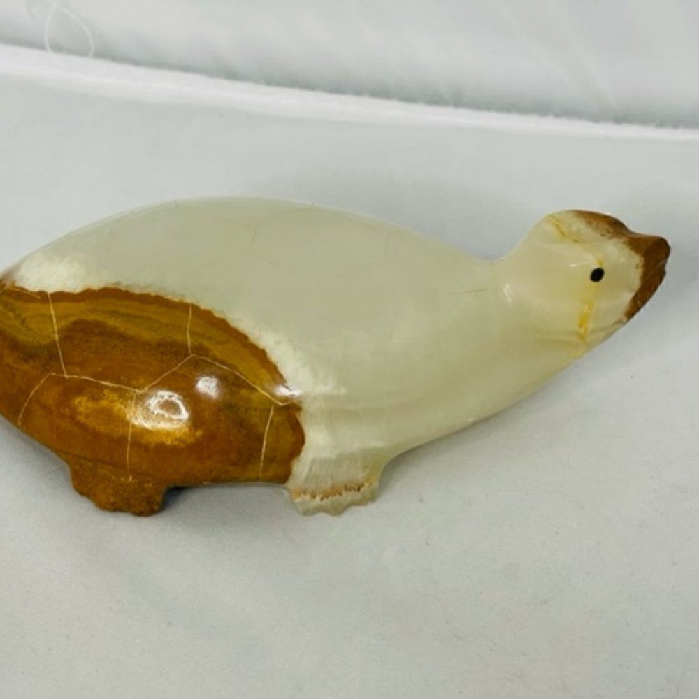 Onyx Tellez Hand Carved Stone Marble Turtle Tortoise Paperweight figurine VTG 6”